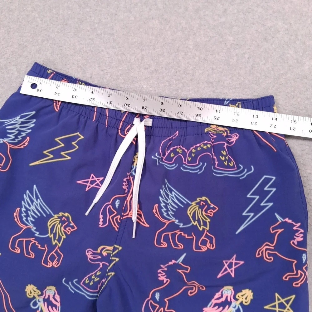 Chubbies Swim Trunks Mens Medium Blue Neon Lights Mythical Creatures Print Short